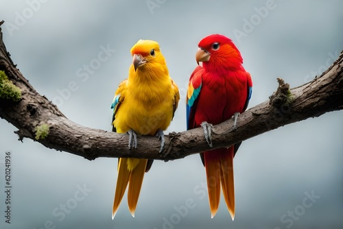 Fotografiet couple of cocktiel birds on the tree