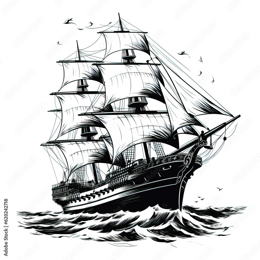  vector black and white ship on white background