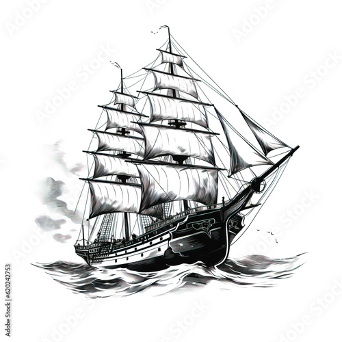  vector black and white ship on white background