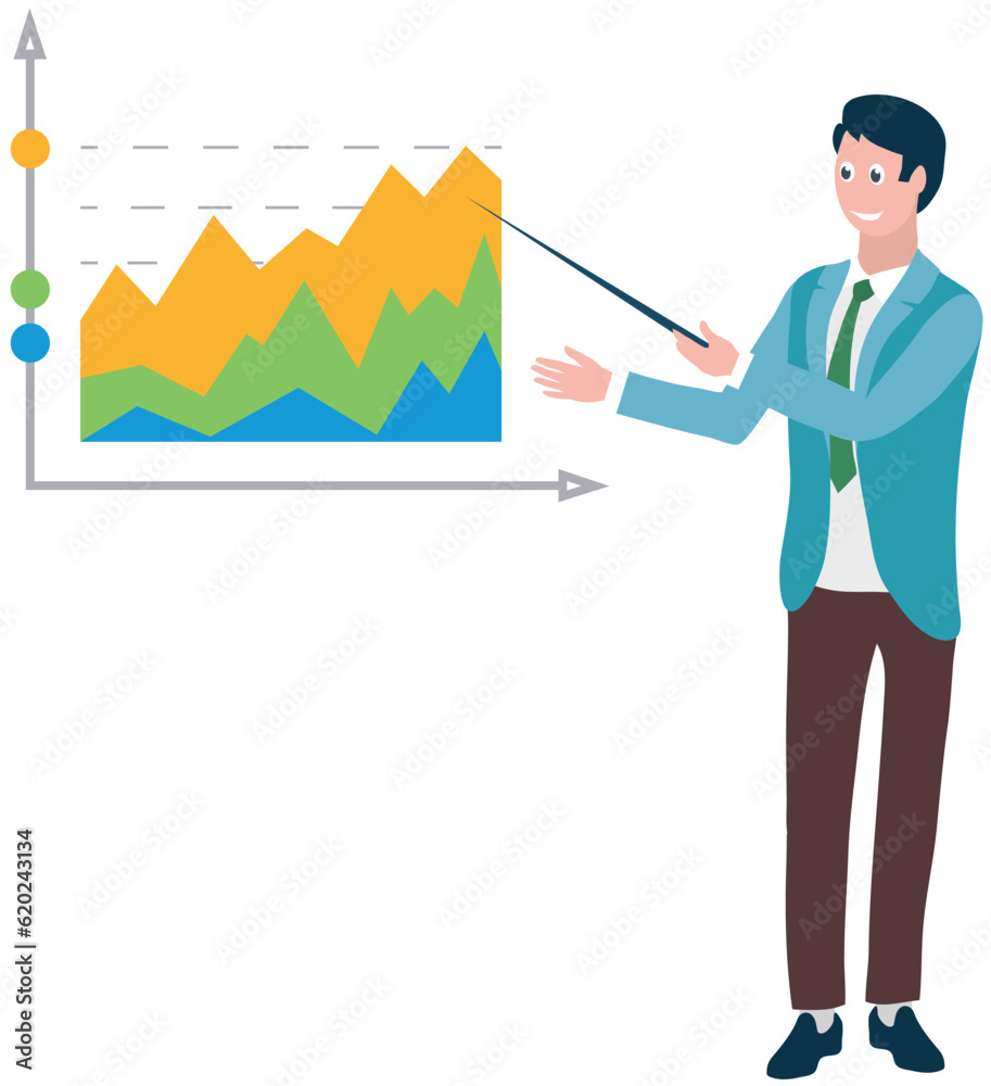 Smiling man is confident representing project. Businessman presents charts and reports, marketing data on presentation screen, explaining graphs. Presentation and advertising at business seminar Smiling man is confident representing project. Businessman presents charts and reports, marketing data on presentation screen, explaining graphs. Presentation and advertising at business seminar