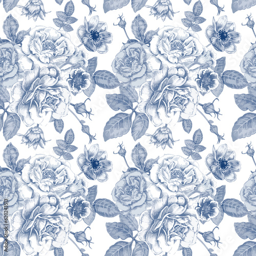Seamless vector floral pattern. Classic illustration. Toile de Jouy