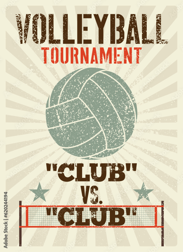 Obraz premium Volleyball Tournament typographical vintage grunge style poster design. Retro vector illustration.