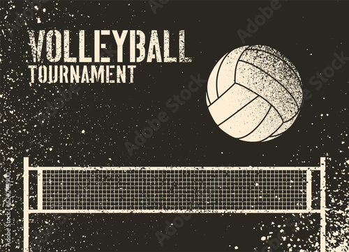 Volleyball Tournament typographical stencil splash grunge style poster design. Retro vector illustration.