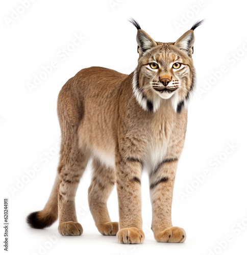 Adult lynx cat realistic photo generative AI illustration isolated on white background. Wild cats animals concept