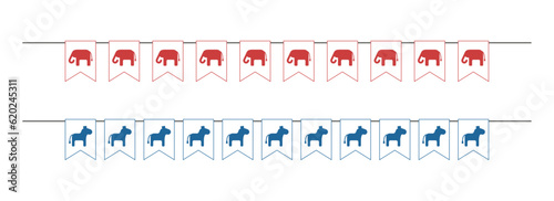 Bunting garlands with elephants and donkeys. Isolated vector and PNG illustration on transparent background.