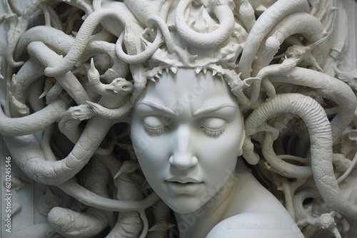 Generative AI of Medusa Gorgon In Greek mythology monster female with living venomous snakes in place of hair scary