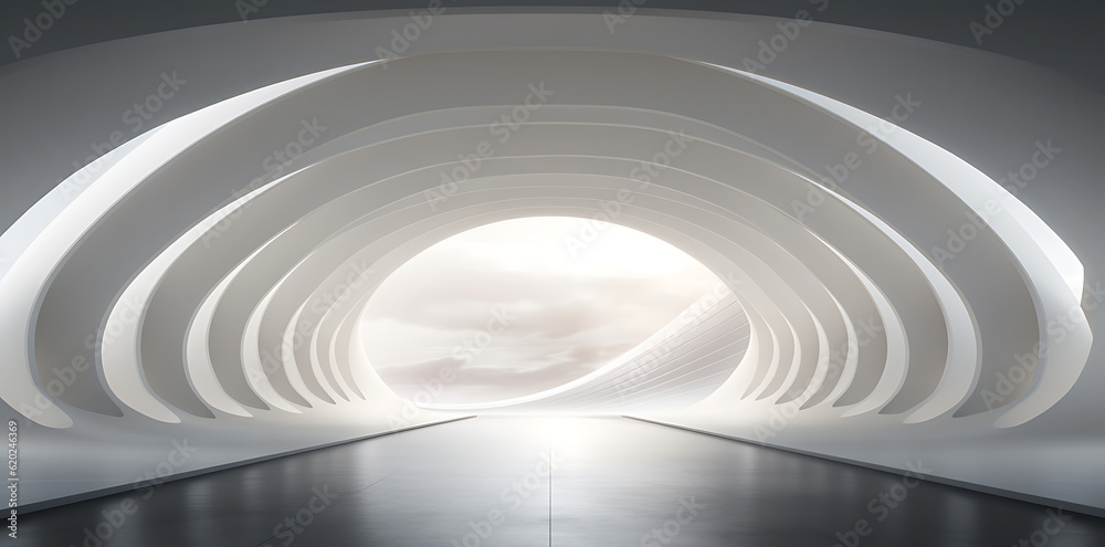 Fototapeta premium Dark Futuristic Modern Garage Showroom Tunnel Corridor