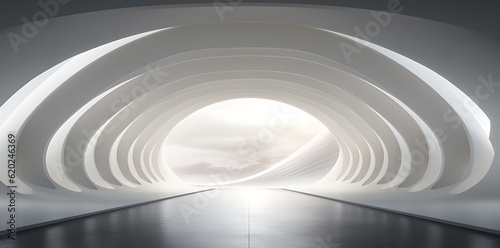 Fototapeta Naklejka Na Ścianę i Meble -  Dark Futuristic Modern Garage Showroom Tunnel Corridor