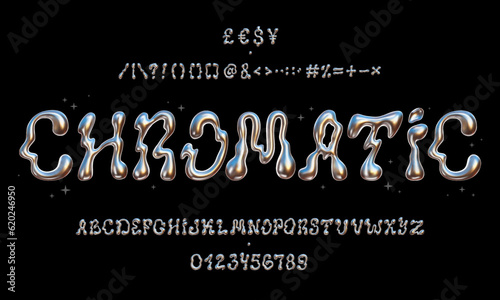 Vector illustration - Chrome Bubble Typeface Design. Trendy font with glossy liquid metal effect. Great for your design web or print projects. 