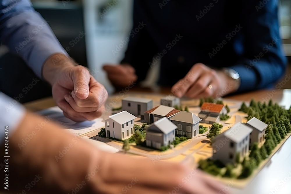 Real estate agent with client or architect team, concept house model (Ai generated) Real estate agent with client or architect team, concept house model (Ai generated)