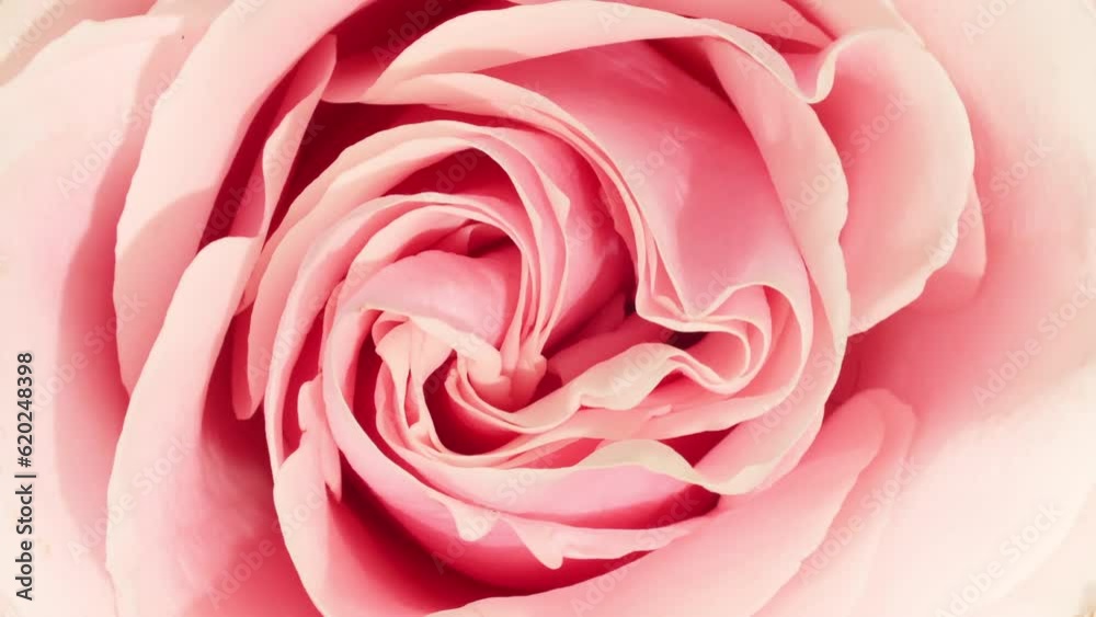 Beautiful pink rose rotating on white background. Macro shot, closeup. Blooming pink rose flower open. Macro. Production Close-Up. Natural cosmetics production for hair and skin care. High quality 4k Beautiful pink rose rotating on white background. Macro shot, closeup. Blooming pink rose flower open. Macro. Production Close-Up. Natural cosmetics production for hair and skin care. High quality 4k