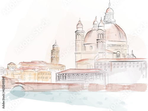 Venice city scape vector watercolor vintage style