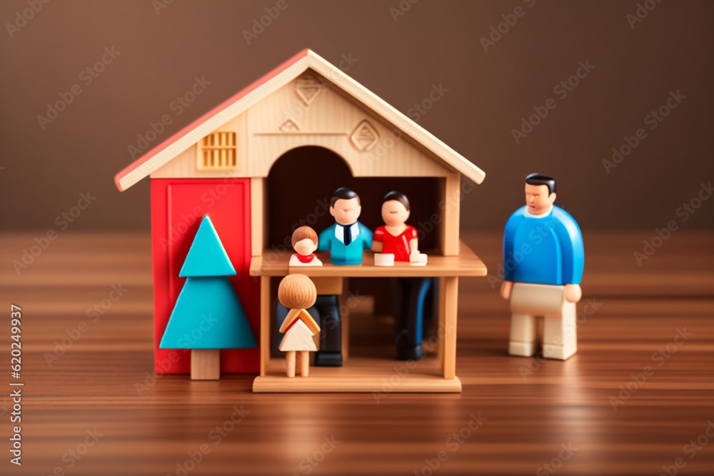 Happy family at home sweet home wooden figurine model on table top background. People lifestyles and Relationships in love concept.
Happy family at home sweet home wooden figurine model on table top background. People lifestyles and Relationships in love concept.