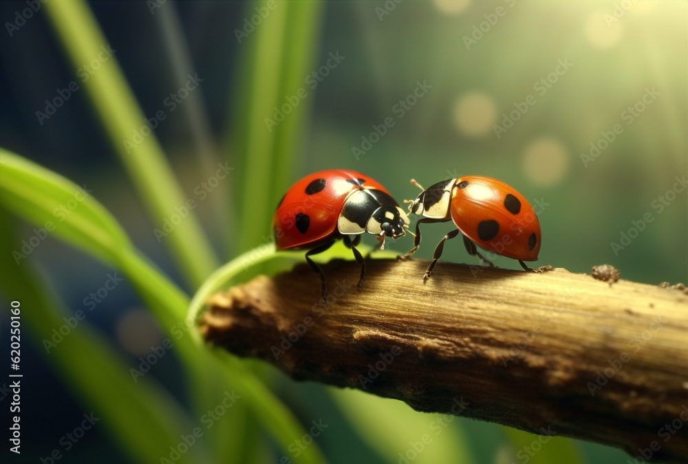 macro red leaf insect animal ladybug summer beetle spring nature. Generative AI. macro red leaf insect animal ladybug summer beetle spring nature. Generative AI.