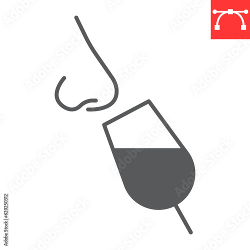Wine tasting glyph icon, drink and alcohol, sommelier vector icon, smell test vector graphics, editable stroke solid sign, eps 10.