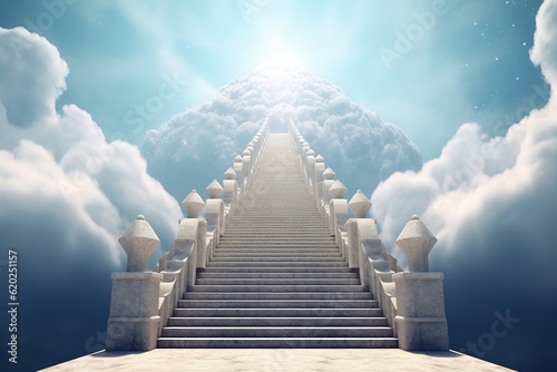 Stairs to heaven. Concept: Christian religious belief of going to heaven when you pass way. Generative ai	
