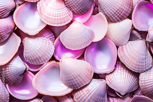 Generative AI. Mermaid core aesthetics. underwater, iridescence, nautical concept. seashells background in pearl and pink tones