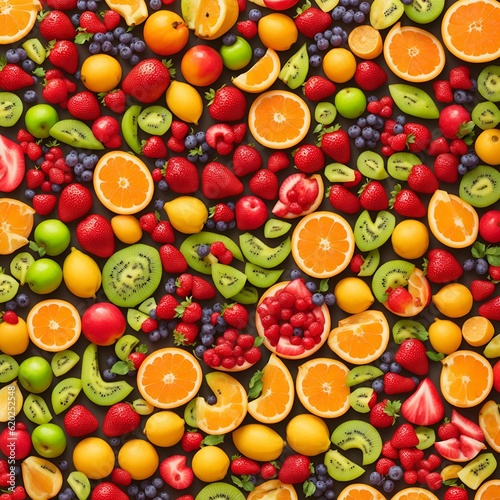 Fruits and vegetables are a common source of vitamins. created with Generative AI technology