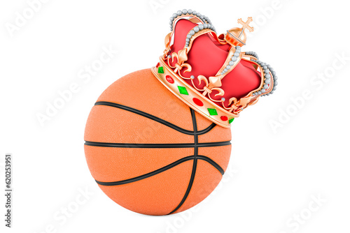 Basketball ball with golden crown, 3D rendering