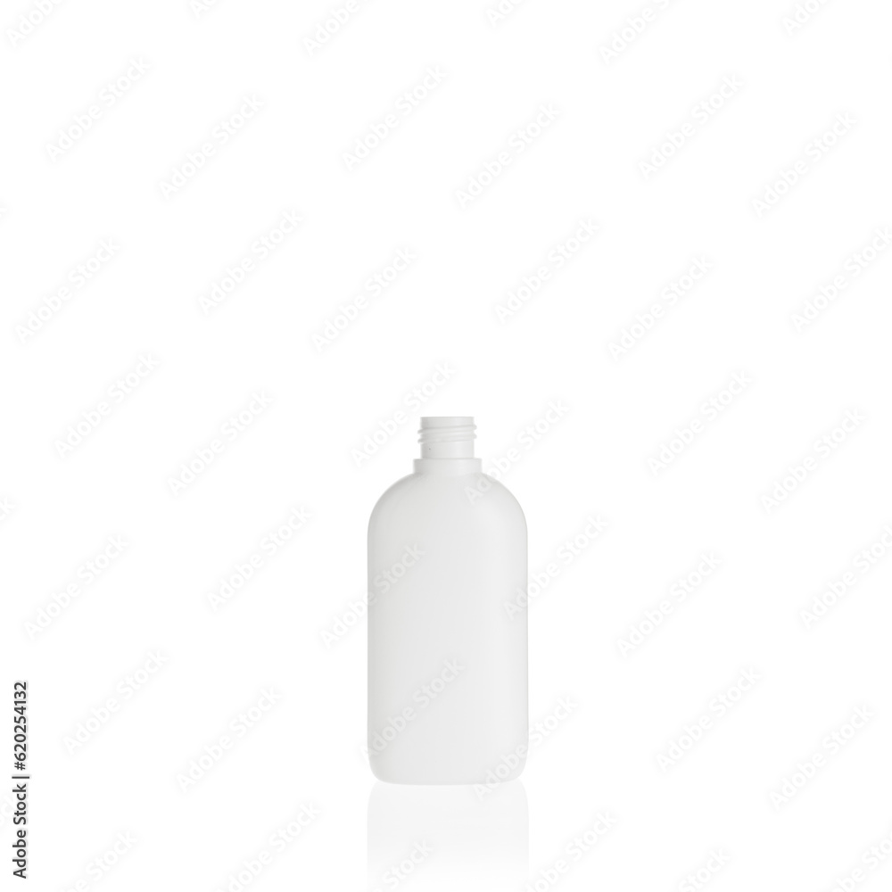 White elliptical cosmetic bottle container isolated on white background. Template of a bottle for cosmetics and medical products. White elliptical cosmetic bottle container isolated on white background. Template of a bottle for cosmetics and medical products.