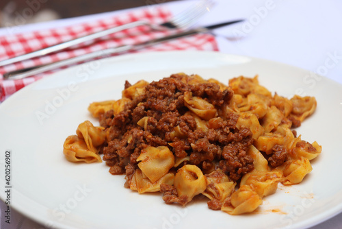 Tortellini al ragù, typical dish of Bologna also called tortellini bolognese