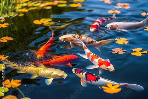 Koi Fish swimming in a pond (Ai generated)