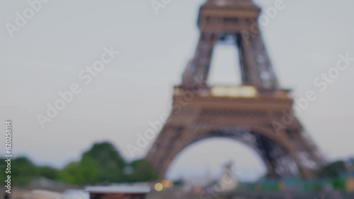Eiffel Tower with a French macaroons and a coffee on bright background.