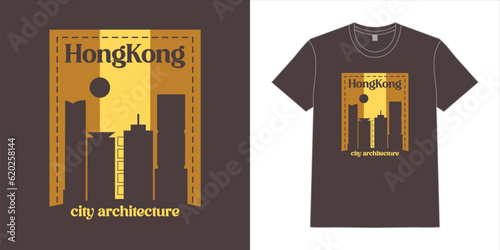 vector hongkong t shirt design with city silhouette