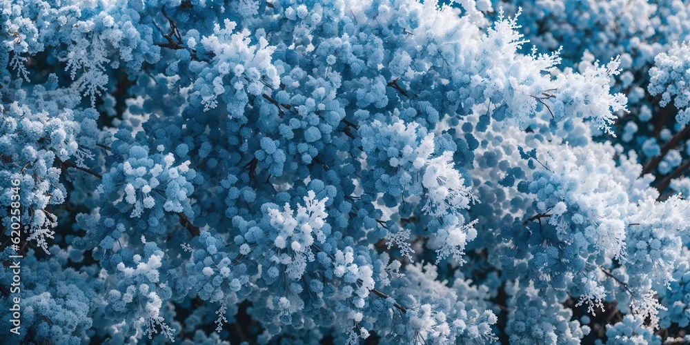 Obraz premium Winter background, branches of bushes in hoarfrost.