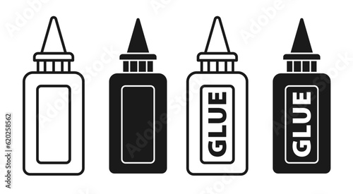 Super glue bottle thin line vector icon set in filled and outlined style.