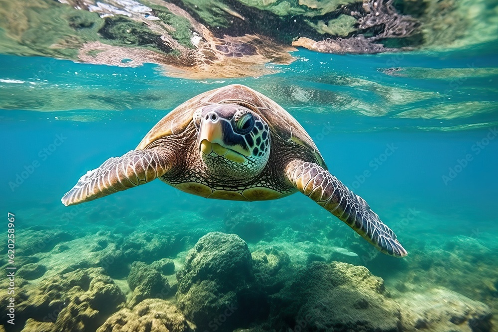 Obraz premium Turtle swimming in the Ocean (Ai generated)