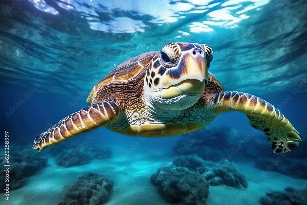 Fototapeta premium Turtle swimming in the Ocean (Ai generated)