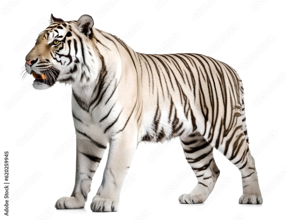 Fototapeta premium white siberian tiger, isolated background. Generative Ai