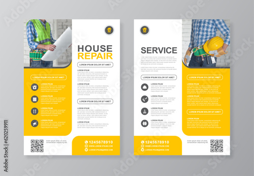 Construction tools cover and back page a4 flyer design template for print