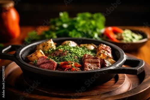 Brazilian Churrasco with chimi, sizzling plate (Ai generated) © thesweetsheep