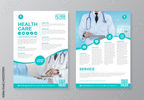 Corporate healthcare and medical cover and back page a4 flyer design template for print