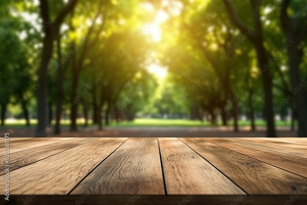 Spring summer beautiful nature background with wooden floor (Ai generated) Spring summer beautiful nature background with wooden floor (Ai generated)