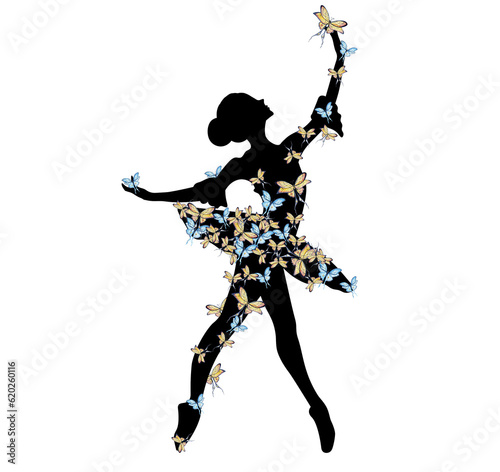 Watercolor dancing ballerina black lines. Isolated dancing ballerina.Hand drawn classic ballet performance, pose.Young pretty ballerina women illustration. Can be used for postcard and posters.