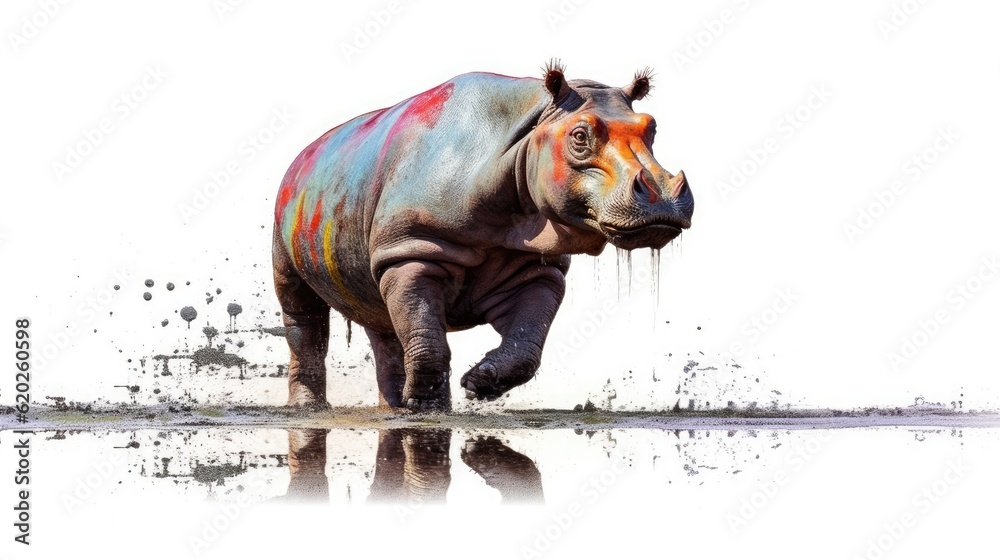 Obraz premium hippo form and spirit through an abstract lens. dynamic and expressive hippo print by using bold brushstrokes, splatters, and drips of paint. hippo raw power and untamed energy