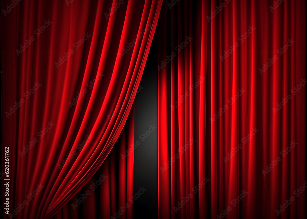 Abstract minimal concept. Luxury red opening curtain drapes empty wall stage. Mock up template for product presentation. copy text space Abstract minimal concept. Luxury red opening curtain drapes empty wall stage. Mock up template for product presentation. copy text space