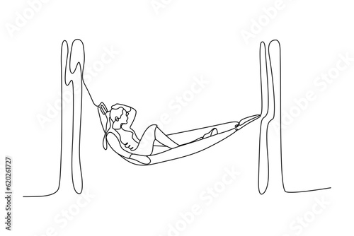 continuous line vector illustration design of woman sleeping in hammock