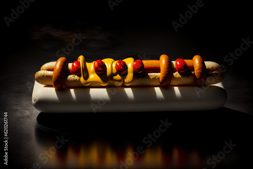 A Close Up Of A Hot Dog With Ketchup And Mustard