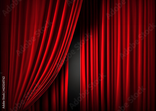 Abstract minimal concept. Luxury red opening curtain drapes empty wall stage. Mock up template for product presentation. copy text space 