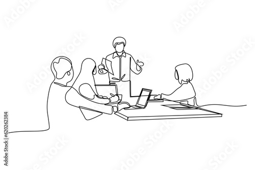 line vector illustration design of people having meeting 