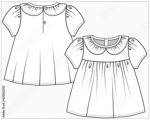EMPIRE CUT WOVEN TOP WITH PETERPAN COLLAR DETAIL DESIGNED FOR TODDLER GIRL AND BABY GIRLS IN EDITABLE VECTOR