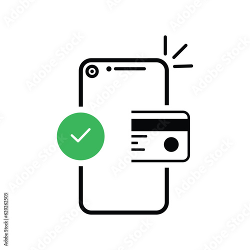 thin line easy contactless payment icon. concept of global marketing or e-commerce checkmark sign and paypass method without contact.