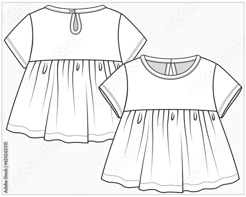 WOVEN TOP WITH KEY HOLE OPENING DETAIL DESIGNED FOR TODDLER GIRL AND BABY GIRL IN EDITABLE FILE