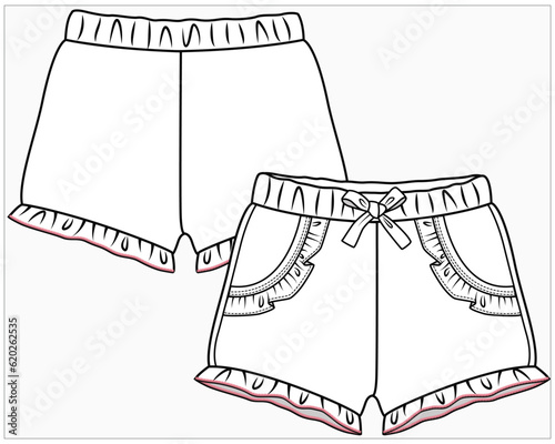 FRILL DETAIL WOVEN - KNIT ELASTICATED BLOOMER KNICKER DESIGNED FOR TODDLER GIRLS AND BABY GIRLS IN EDITABLE FILE
