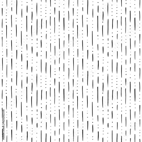 Seamless texture with doodle dashed strokes. Hand drawn short thin lines and dots seamless pattern. Rainy background with geometric abstract vertical lines. Rainfall modern illustration.