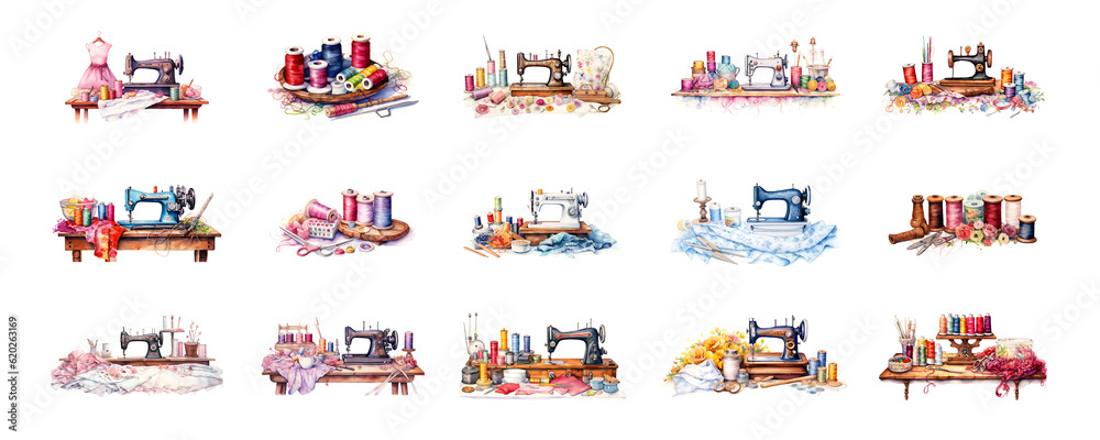 Watercolor fashion sewing illustration clipart set transparent ...